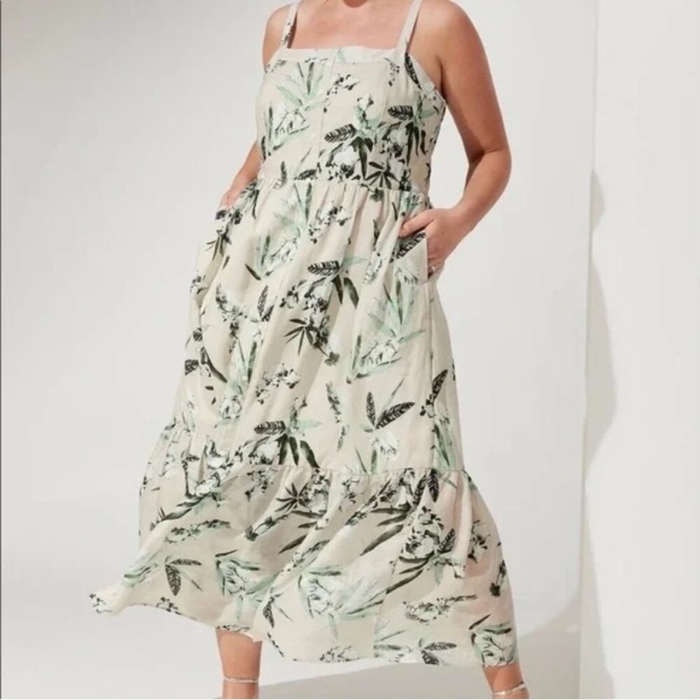 NWT Banana Republic Ramie Button Front Maxi Dress in Khaki Floral Size XS